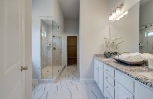 bathroom with vanity and large shower