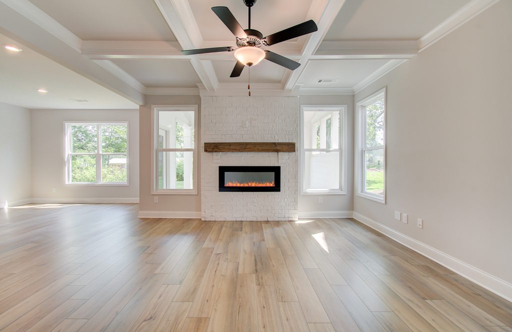 painted brick fireplace