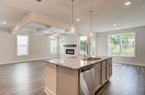kitchen island and granite countertops