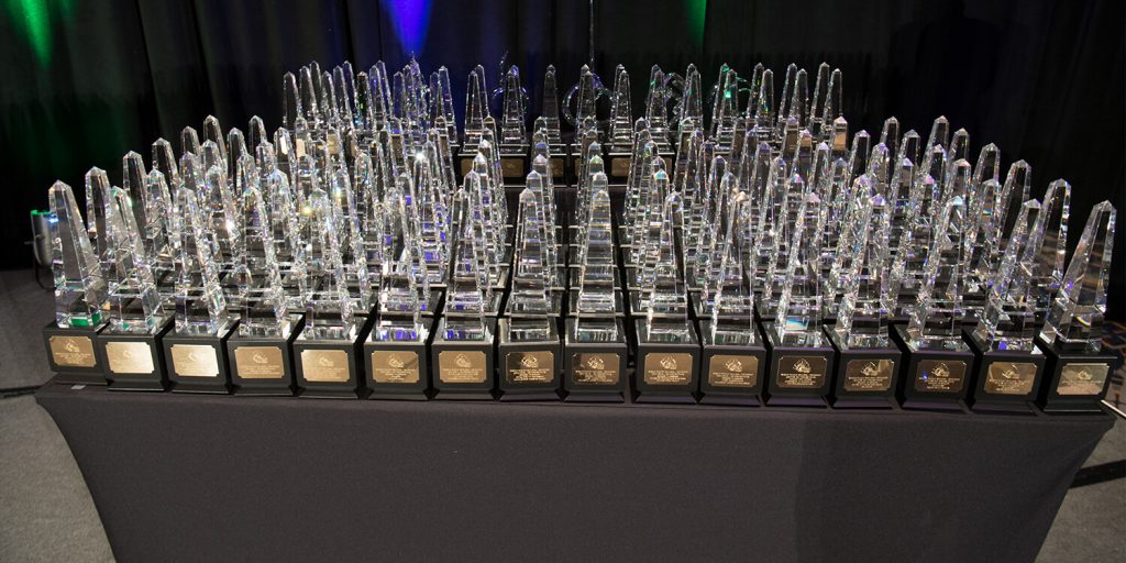 table full of awards