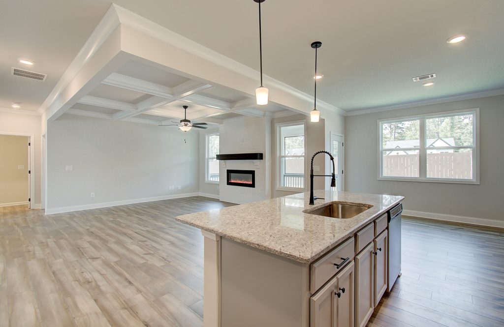 open concept living room and kitchen island