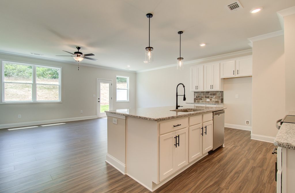 kitchen island with granite countertops