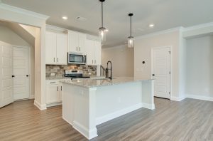 kitchen island with black hardware