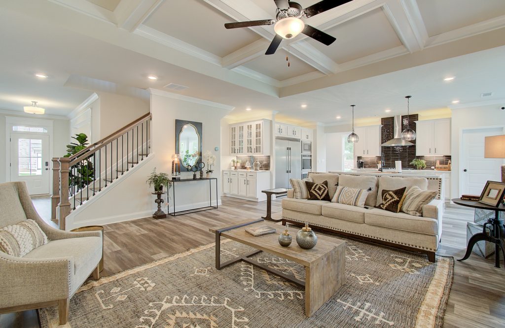 living room with staircase