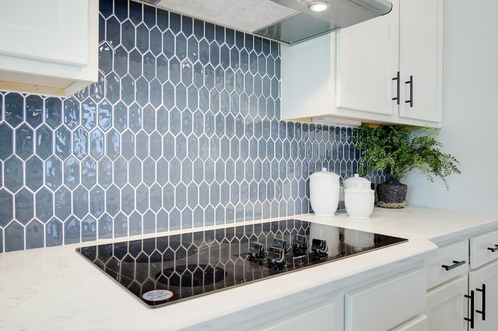 blue tile backsplash